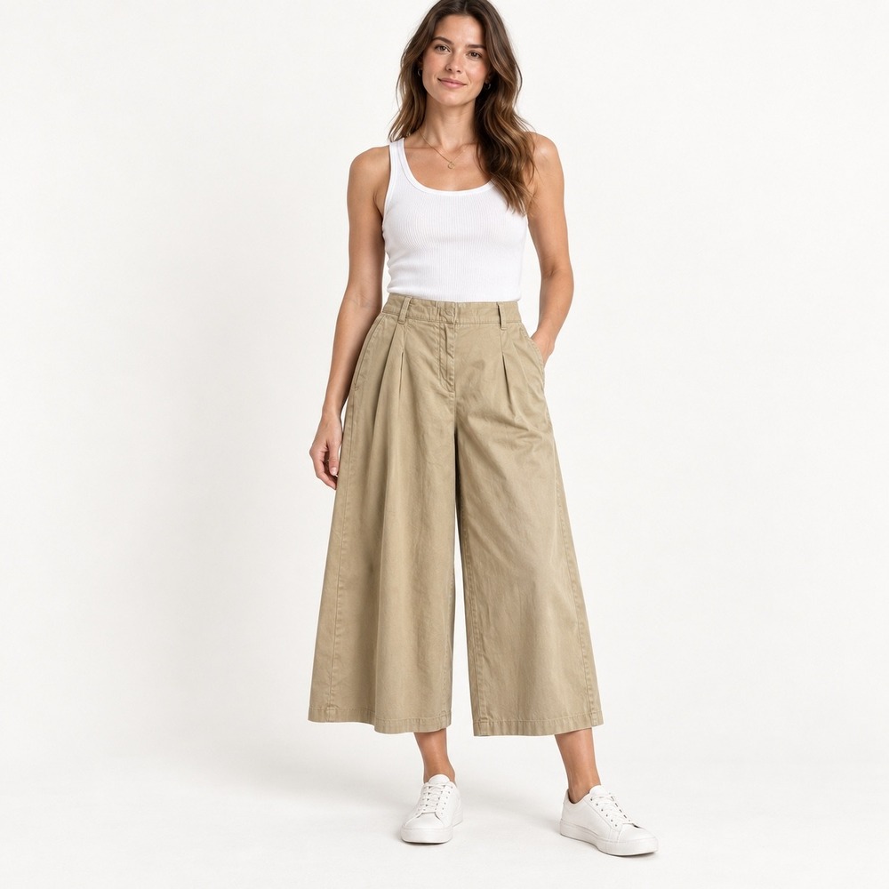 Michael Michael Kors Wide Leg Pants Womens 10 Khaki Tan Cropped Chino Trousers